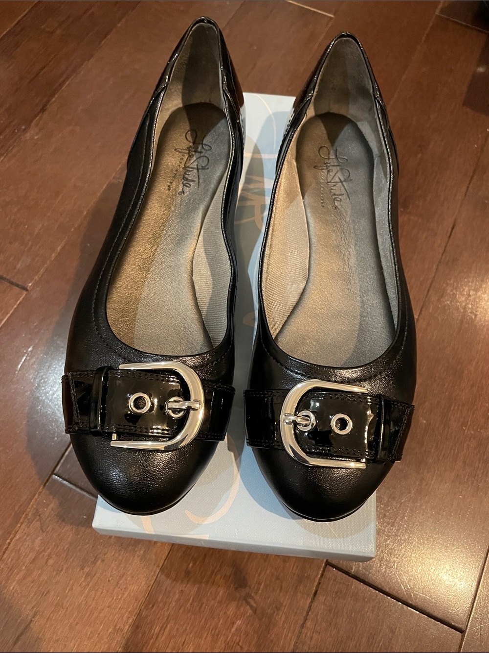 Life Stride Black Patent Buckle Flats